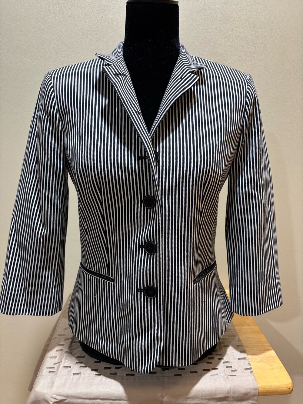 Chaps Black and White Vertical Stripe Women's Blazer